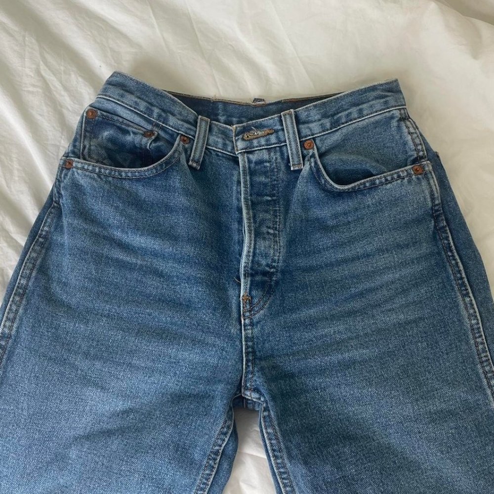 Redone straight leg blue jeans - Picture 3 of 5